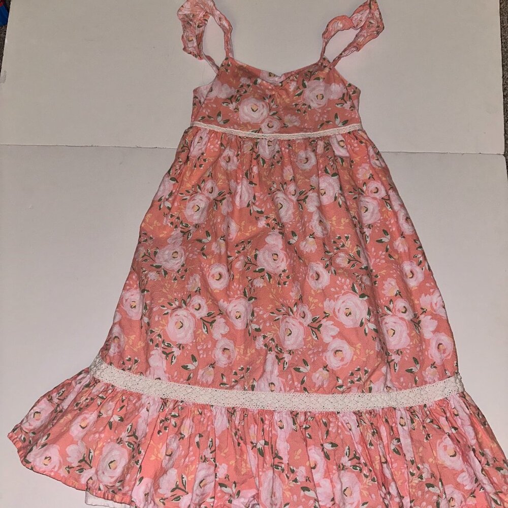Haute Hippie Size 8 Kids Girls Maxi Dress Sleeveless pink peachy floral Lined